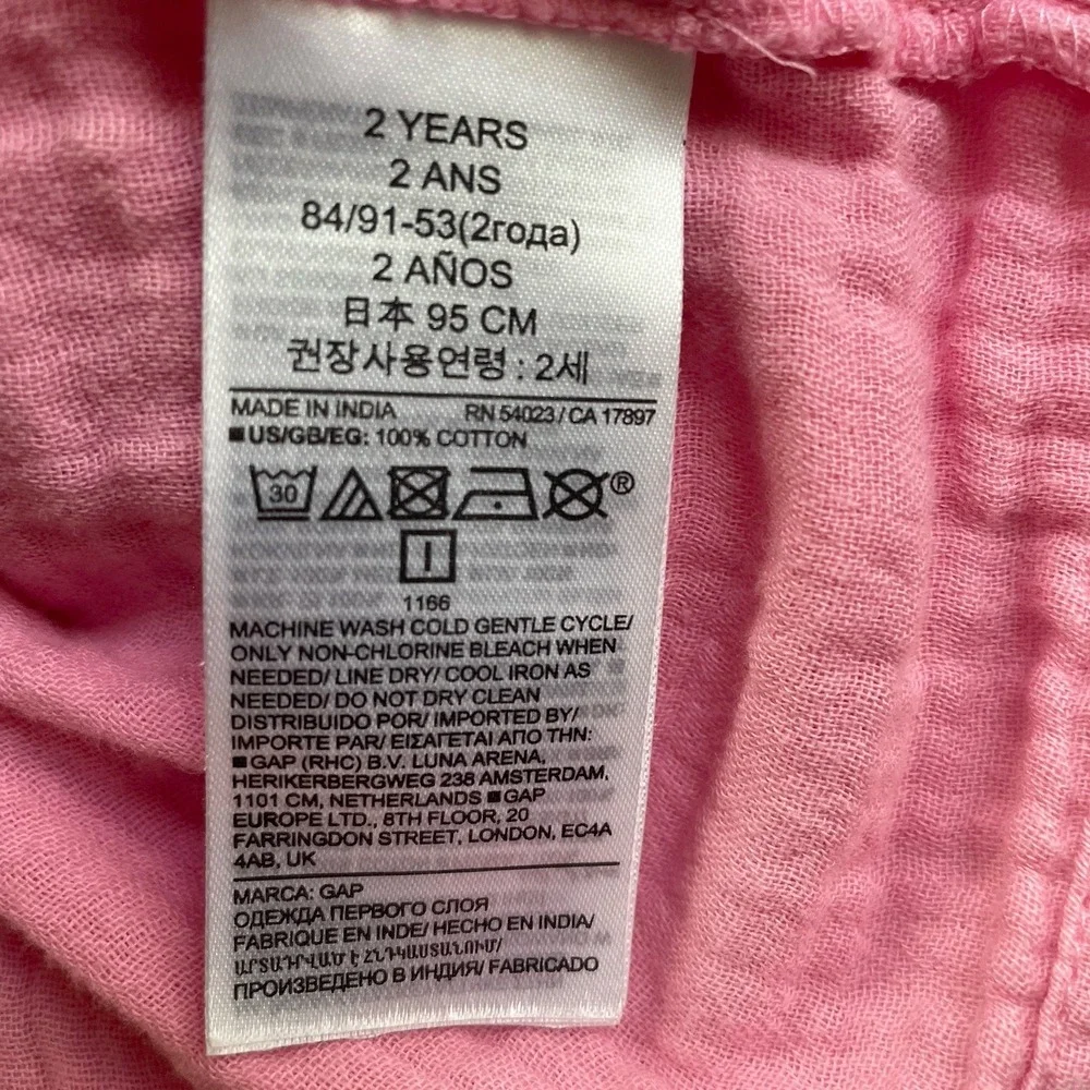 Baby Gap‎ Shirt Girls 2 Years Pink 100% Cotton Gauze Short Sleeve Button Up Top
